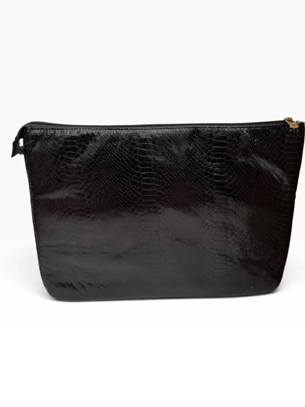 Black Faux Leather Snakeskin Pattern Lap top /Clutch Bag With Zipper Closure & B